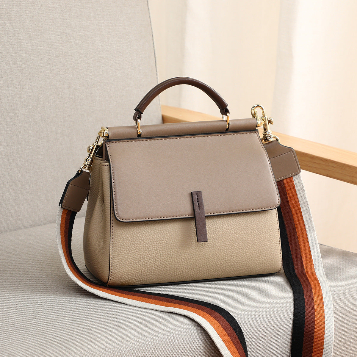 Cowhide leather tote bag shoulder purse leather crossbody strap 8853