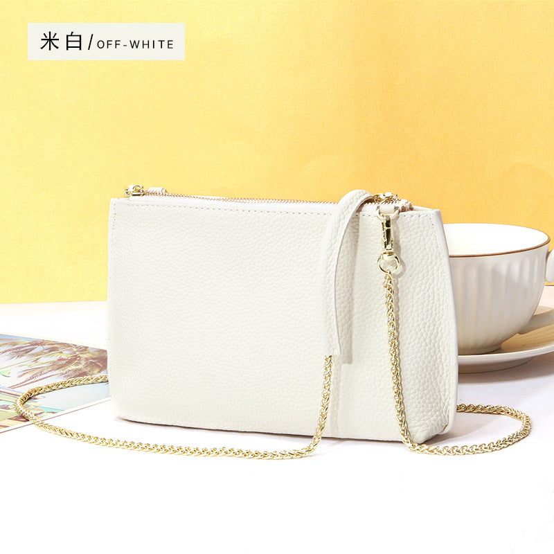 Genuine Leather simple shoulder bag women, stylish large capacity bag, tote purse double zipper, leather chain bag