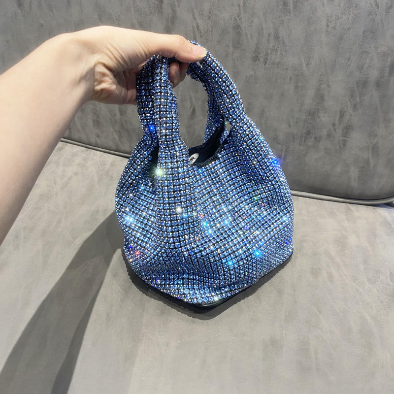 Women Bag Rhinestone Bucket Bag Portable Elegant Vegetable Basket Vest Messenger Bag