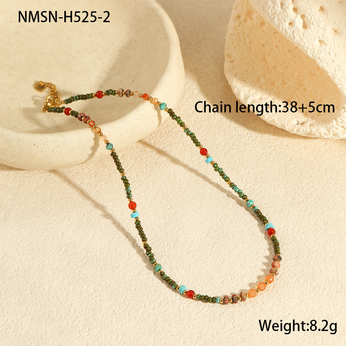 Affordable Luxury Natural Stone Necklace Stainless Steel Clavicle Chain Fresh Niche Multi Treasure Retro Necklace