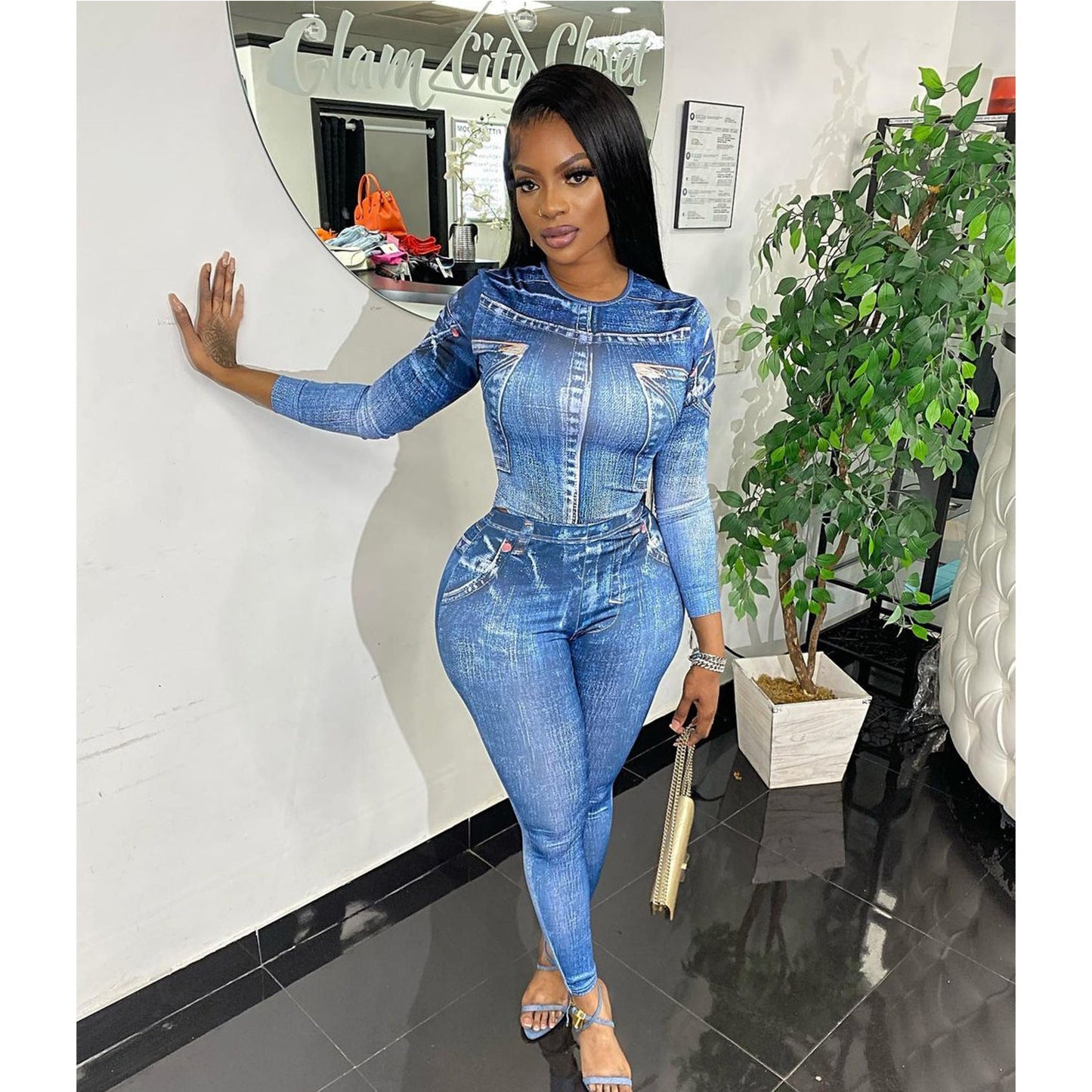Summer Women Clothing Sexy Tight Printed Jumpsuit Two Piece Set