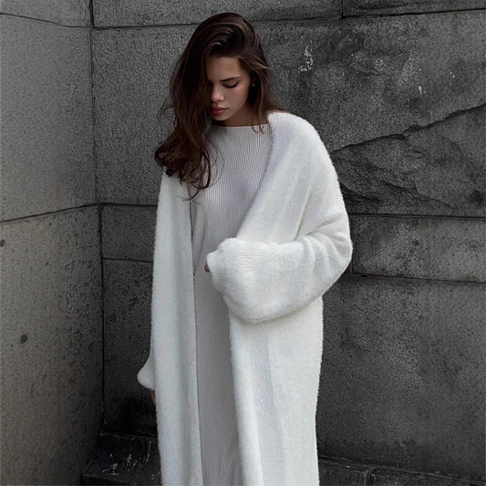 Mink Wool Knitted Sweater Cardigan Autumn Winter Lengthened Mink Velvet Cardigan Robe Idle Loose Sweater