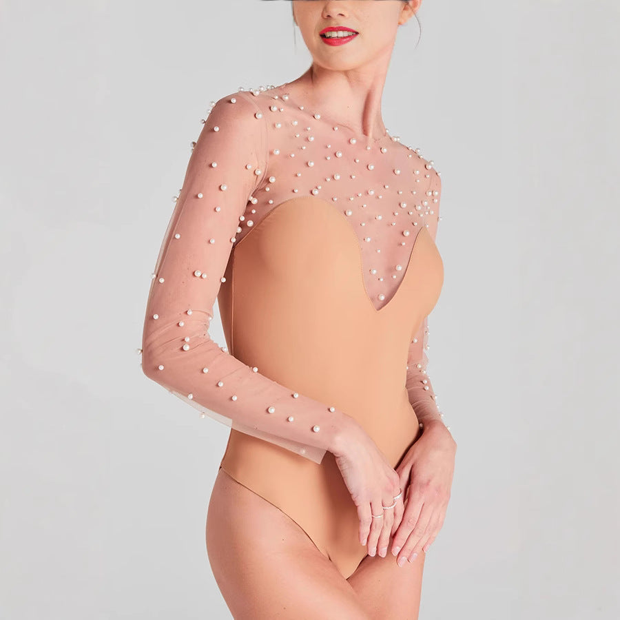Spring Summer Long Sleeve Inner Wear Bubble Beads Stitching Jumpsuit Casual Women Jumpsuit