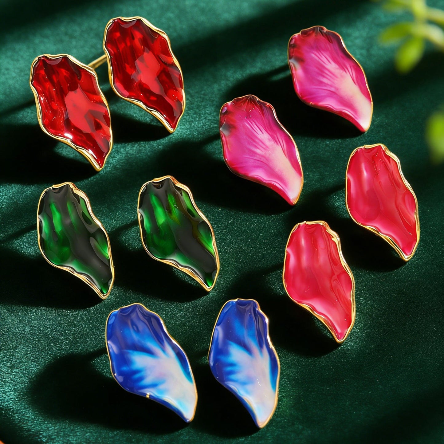 Vintage Irregular Pleated Petal Oil-Drop Earrings Enamel Geometric Jewelry