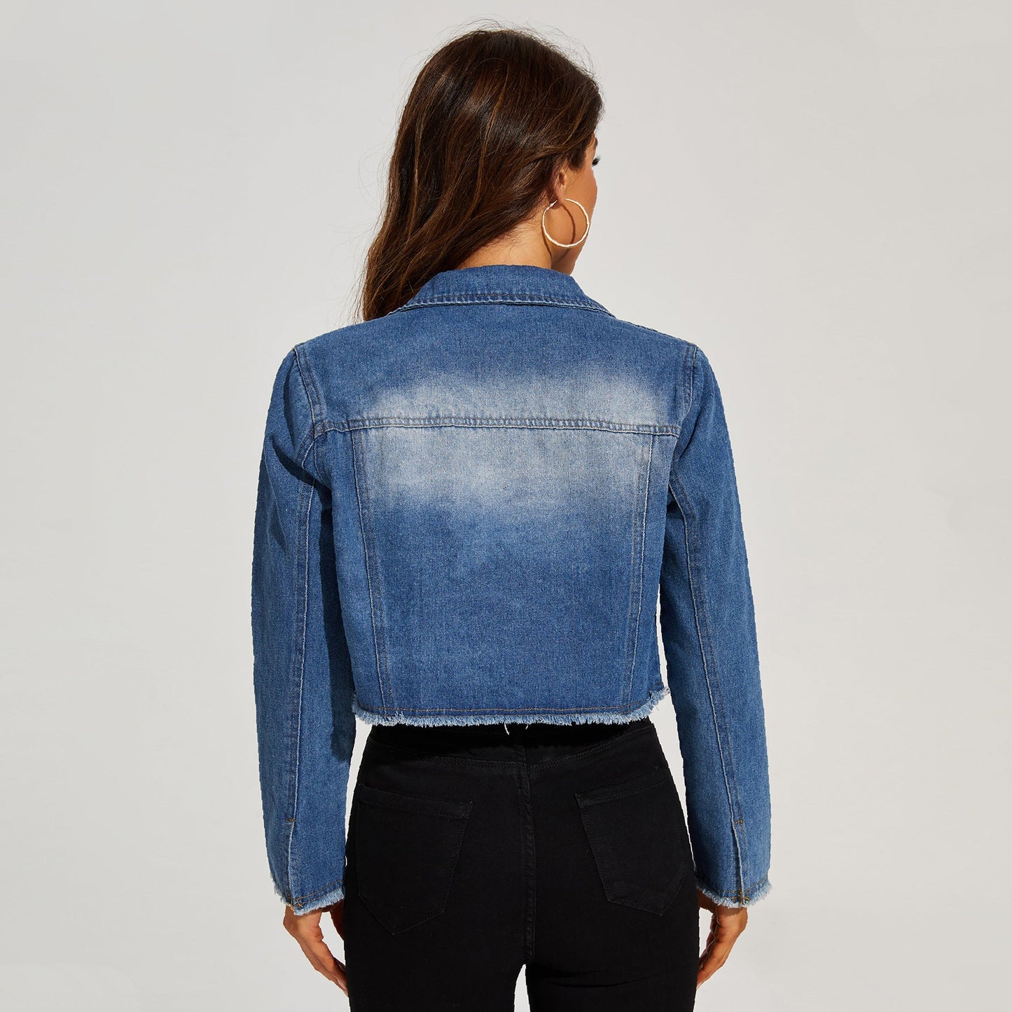 Denim Jacket Women Same Distressed Short Denim Jacket
