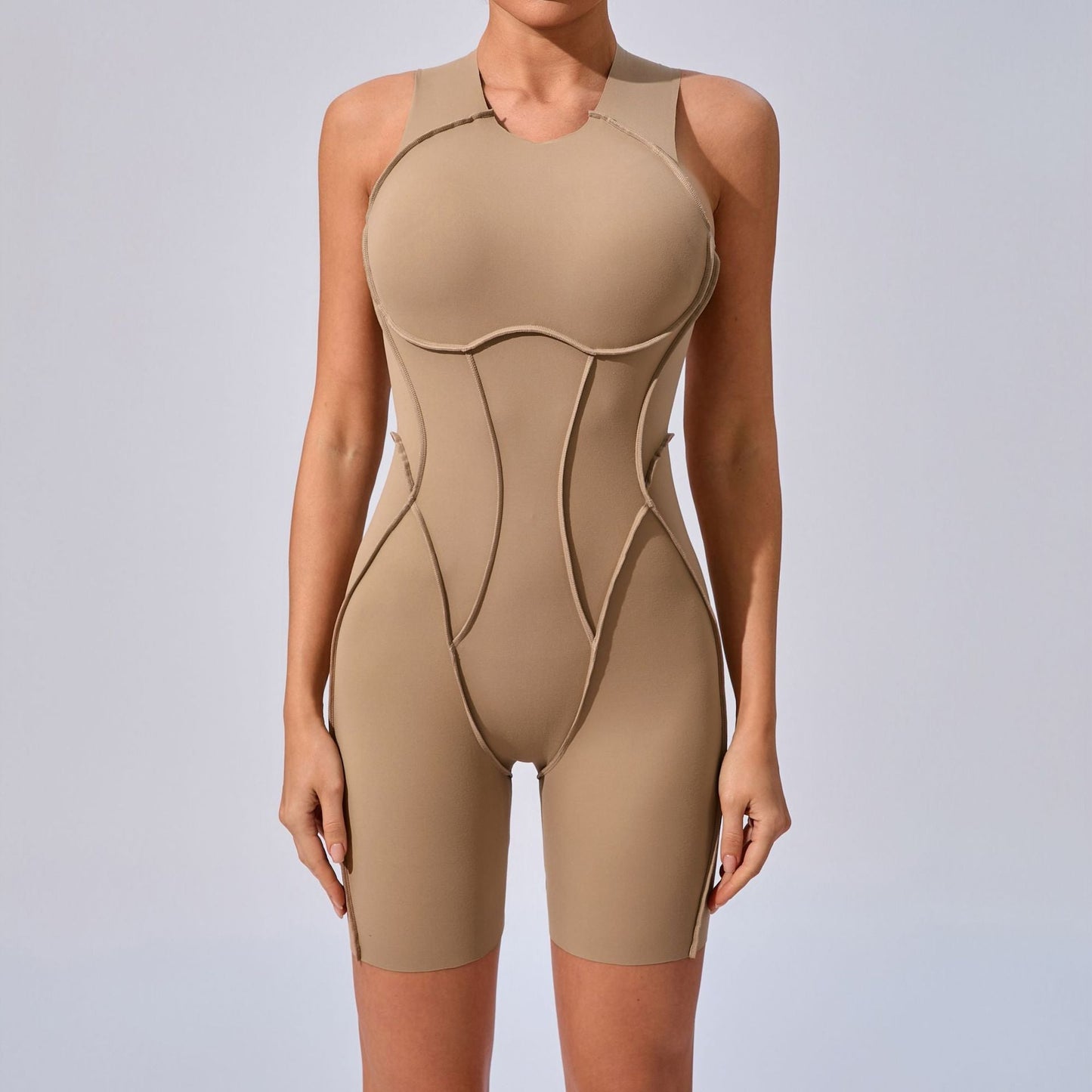 Three Dimensional Patchwork Tight One Piece Sports Workout Beauty Back Outer Wear One Piece Yoga Jumpsuit