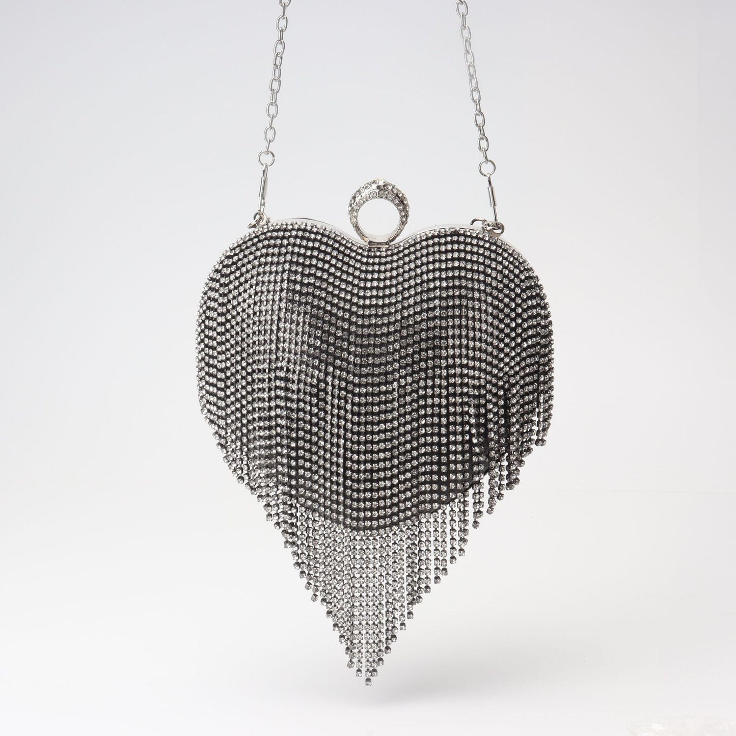 Fringed Rhinestone Bag, Birthday Party purse, Heart Shape Dinner Bag evening Clutch Purse Party, Prom Bag, Party Purse, Prom Bags Clutch, Wedding Purse Crossbody Chain