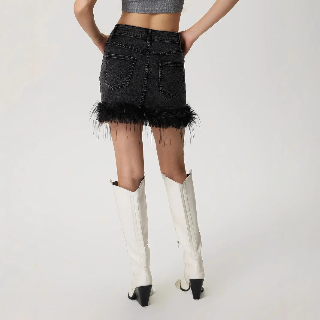 Women Clothing Skirt Burr Denim Skirt