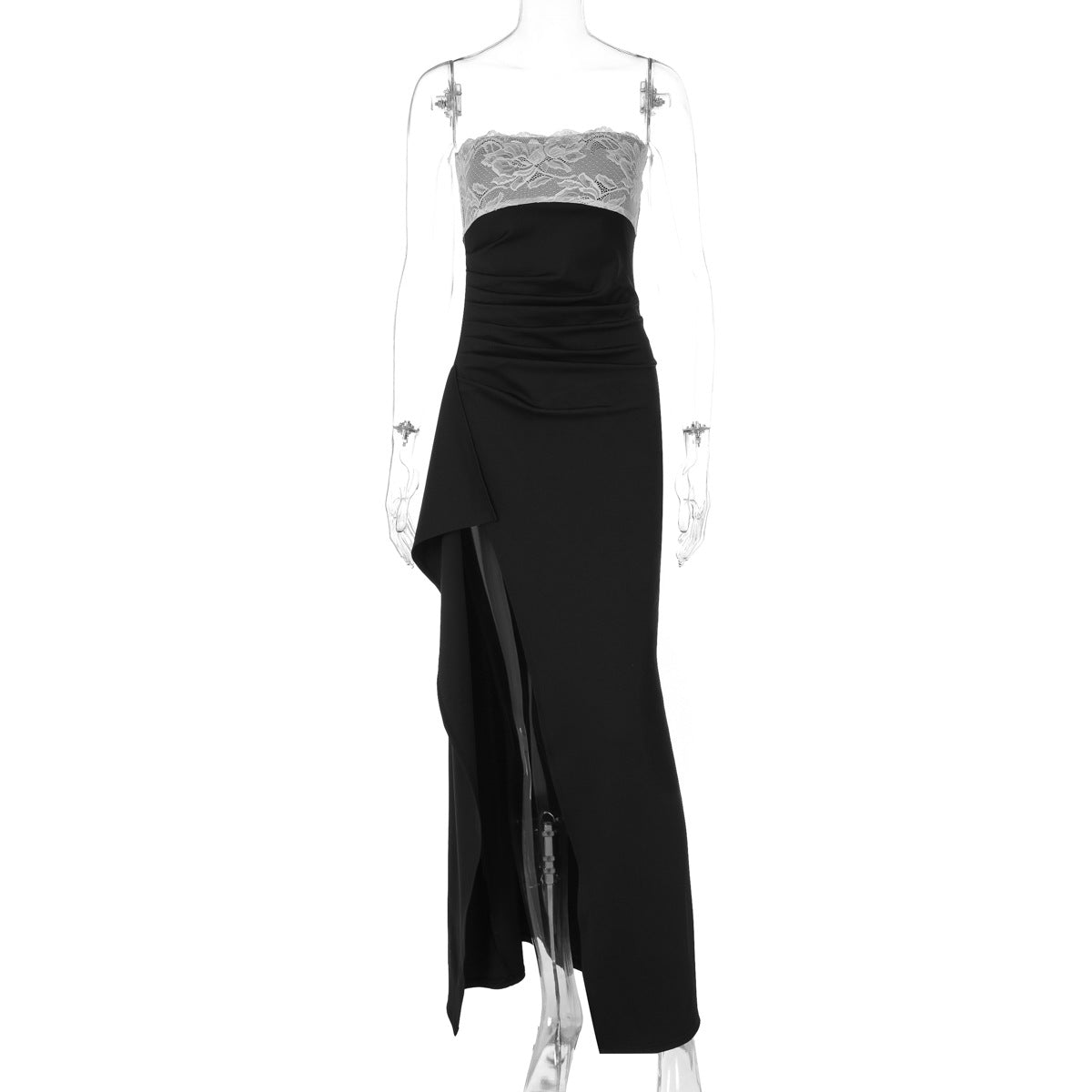 Women Clothing Summer Lace Stitching Tube Top Maxi Dress Elegant Split Dress Women