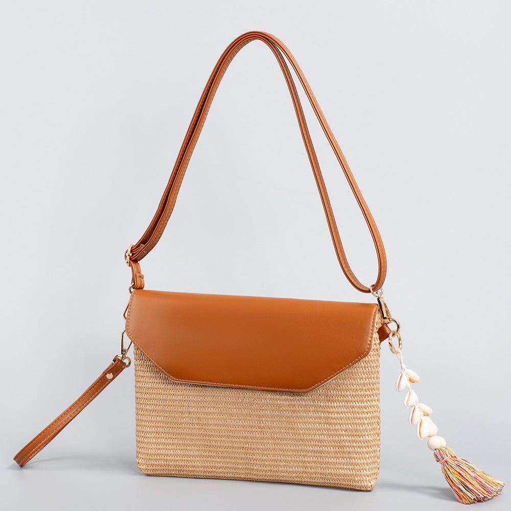 Tassel straw small crossbody bag seaside beach bag holiday crossbody shoulder bag evening clutch bag