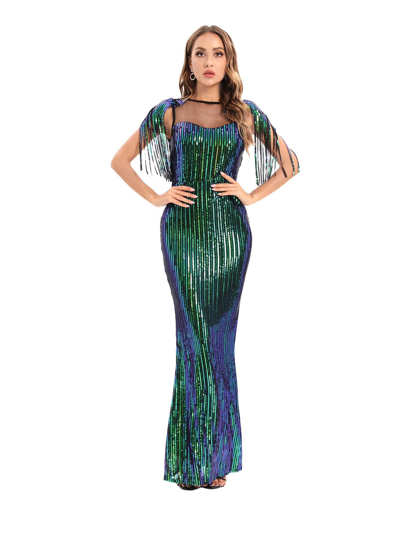 Sexy Retro Green Dress Women Clothing Party Evening Dress