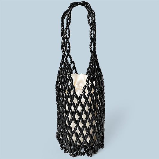 Wooden Bead Hollow Out Cutout out Handmade Bag Women Special Interest Design Bucket Bag All Match Office Shoulder Women Bag Universal Women Bag