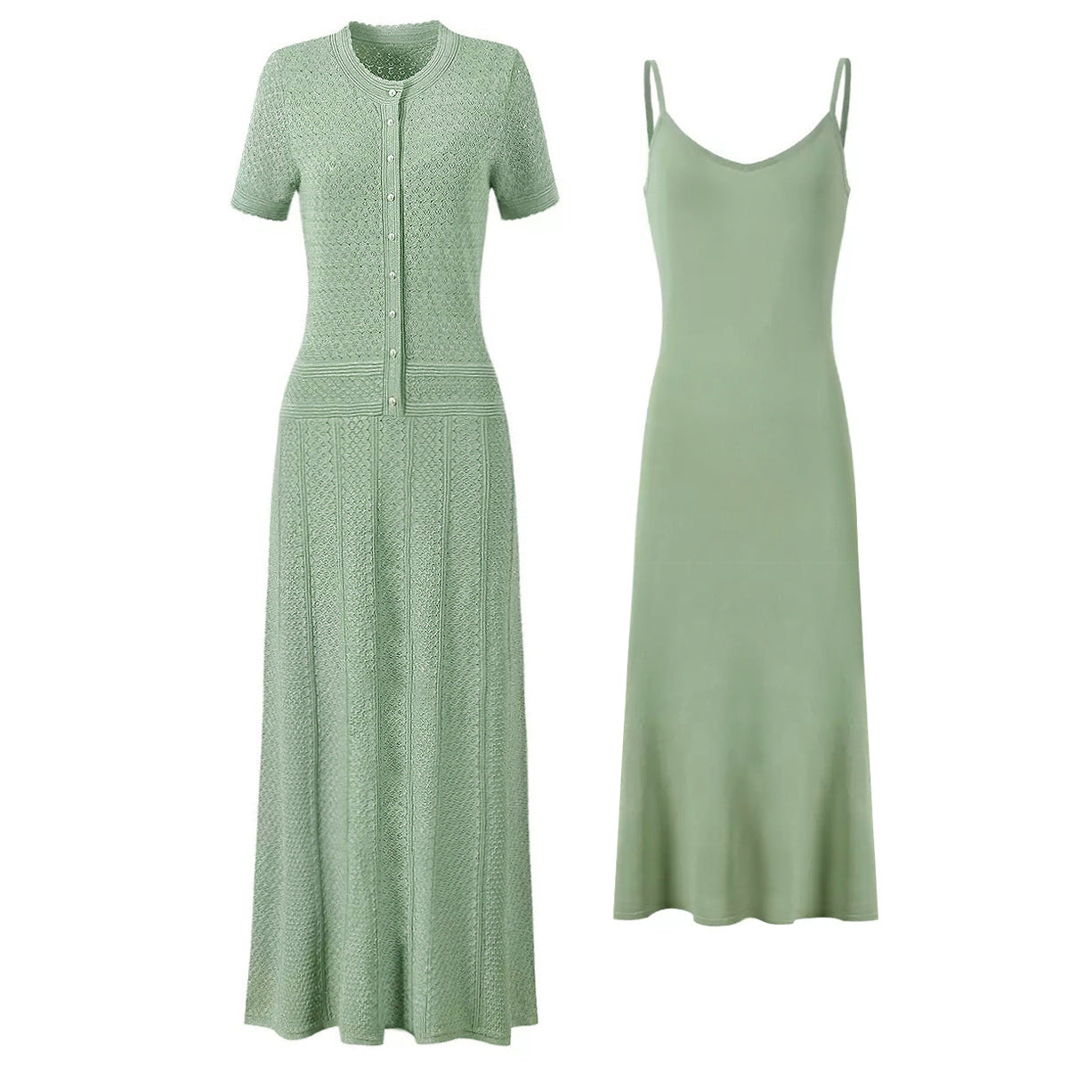 Bright Silk Summer Fashionable Knitted Slim Slimming Short Sleeve Maxi Dress for Women