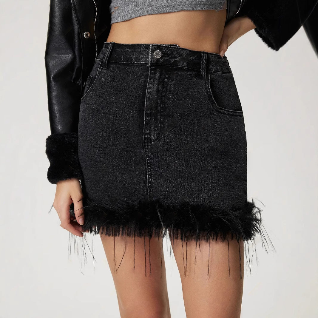 Women Clothing Skirt Burr Denim Skirt