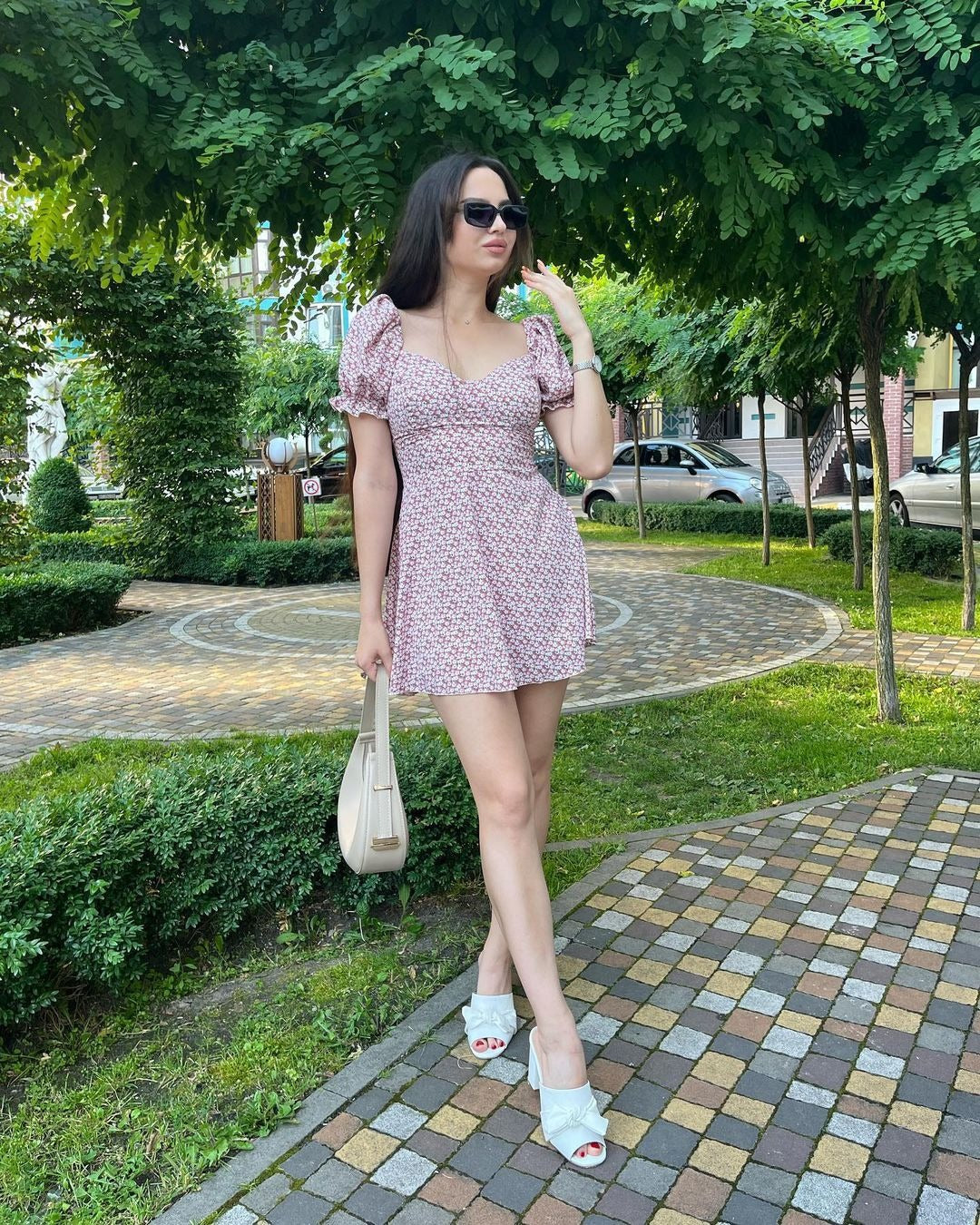 Spring Summer Wear Women Clothing Lace up Vintage Floral High Waist Puff Sleeve French Dress