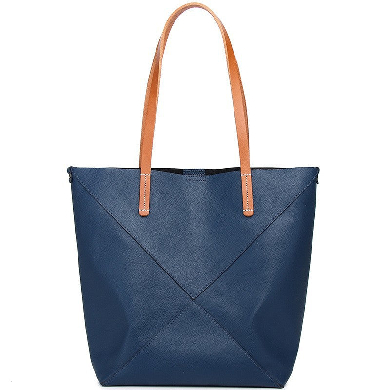 Elegant Genuine Leather Shoulder Bag - Stylish Folding Geometric Bucket Bag & Large Capacity Tote for Women hobo