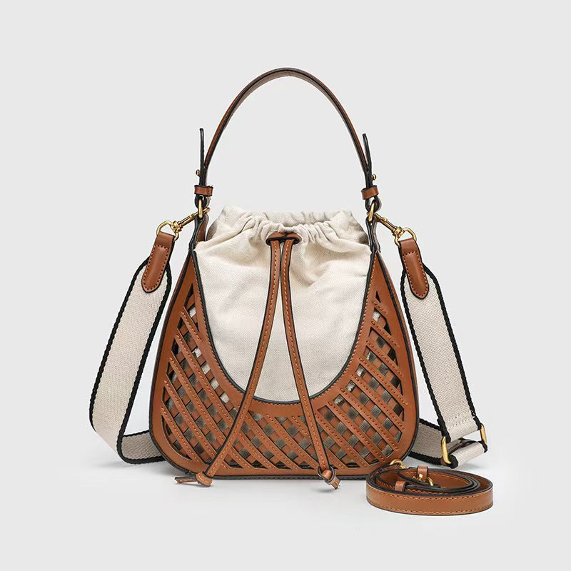 Elegant Brown Shoulder Bucket Bag - Stylish Vintage Knitted Tote & Practical Small Crossbody Bag hobo