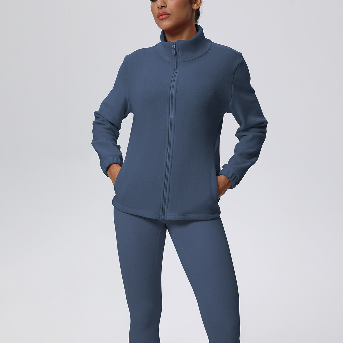 Skinny Yoga Pants High Waist Hip Lift Nude Feel Sports Long Sleeve Zipper Fleece Padded Coat Workout Clothes Yoga Suit