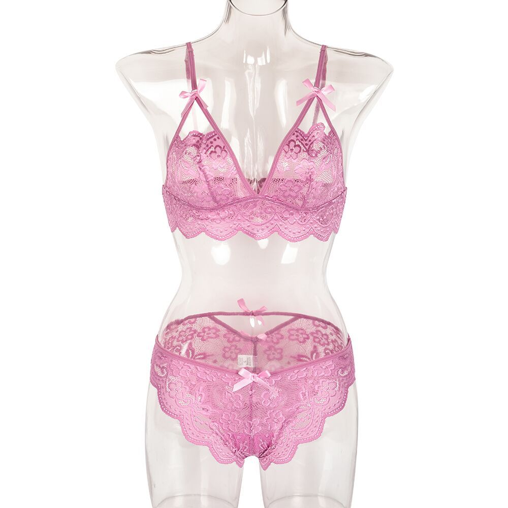 Sexy Two Piece Set Autumn Lace Splicing Tape Bow Sexy Lingerie Set
