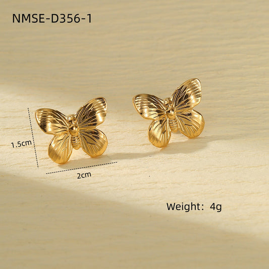 Summer Butterfly Titanium Steel Earrings for Women Arrival Light Luxury All Match Non Fading Floral Earrings for Women