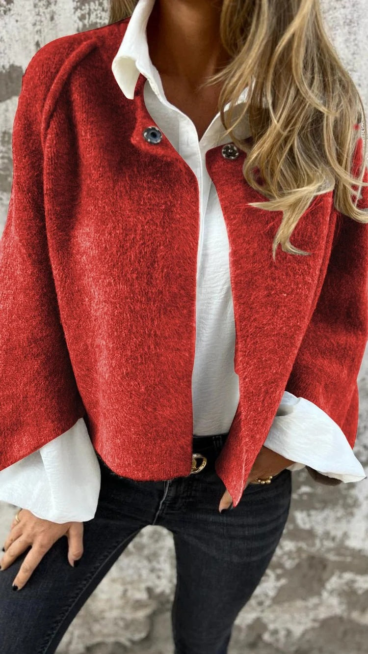Autumn Winter Loose Short Cashmere Long Sleeve Coat