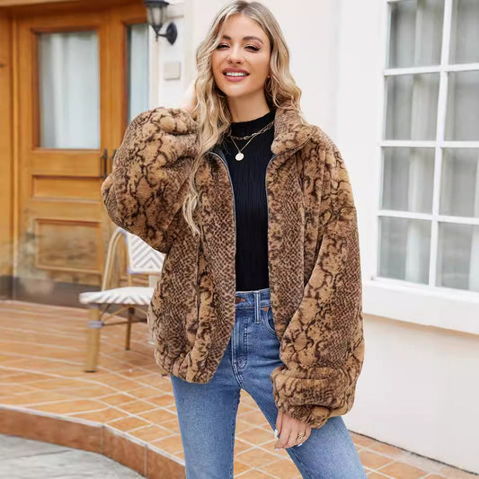 Artificial Wool Women Faux Fur Coat Top Women Clothing Autumn Winter Loose Jacket