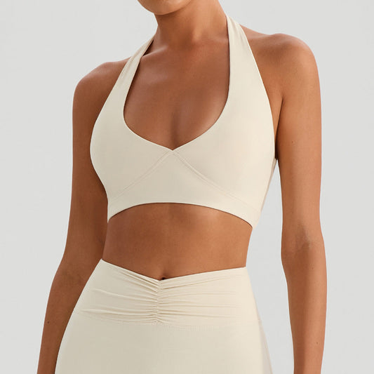 Spring Summer Sports Halter Yoga Bra Tops Outerwear Outdoor Running Shockproof Push up with Chest Pad Workout Underwear