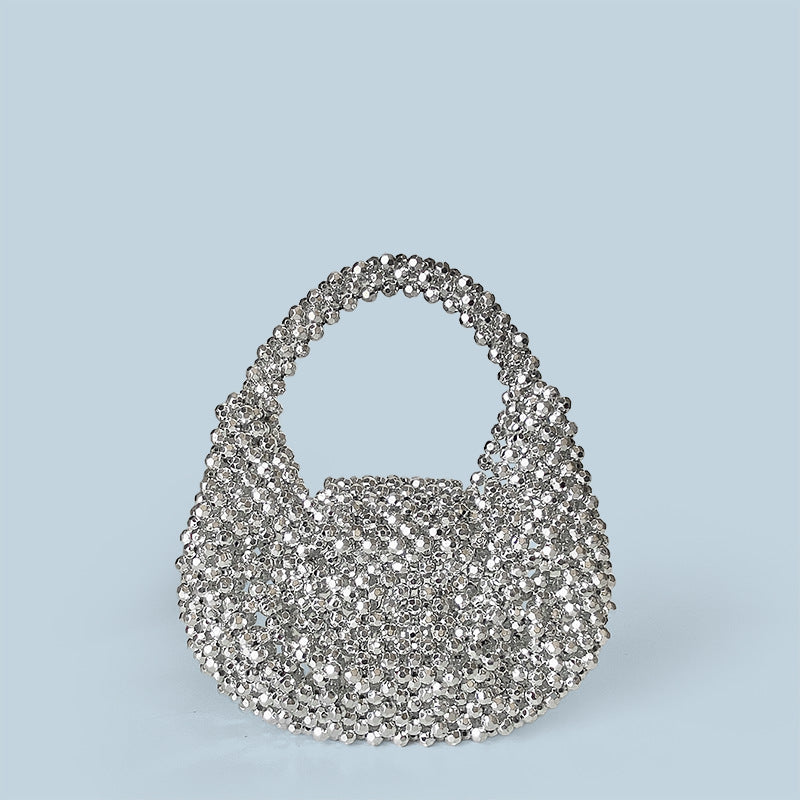 Autumn Winter Light Luxury Advanced Texture Handmade Beaded Mini Beads Bag Shiny Crystal Portable Cocktail Bag