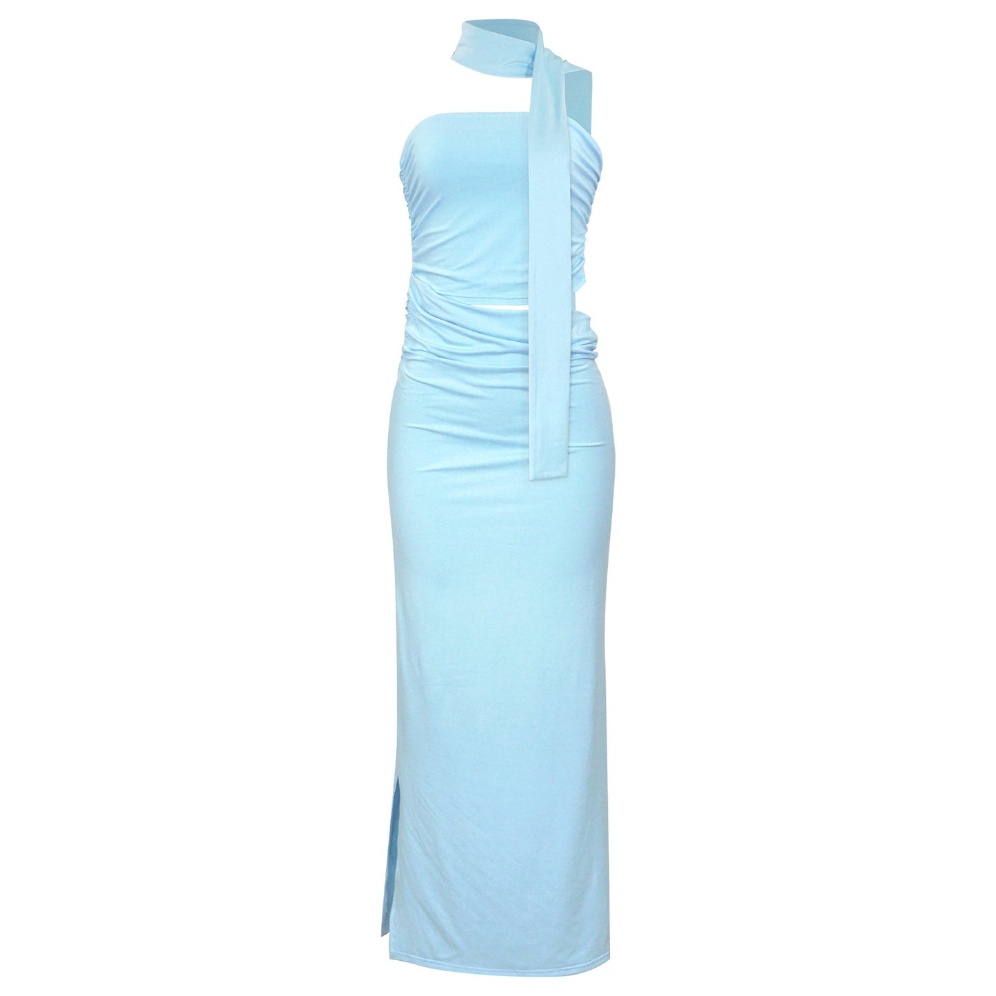 Spring Sexy Tube Top Pleated Slim Fit Sheath Personality Street Dress Long Dress