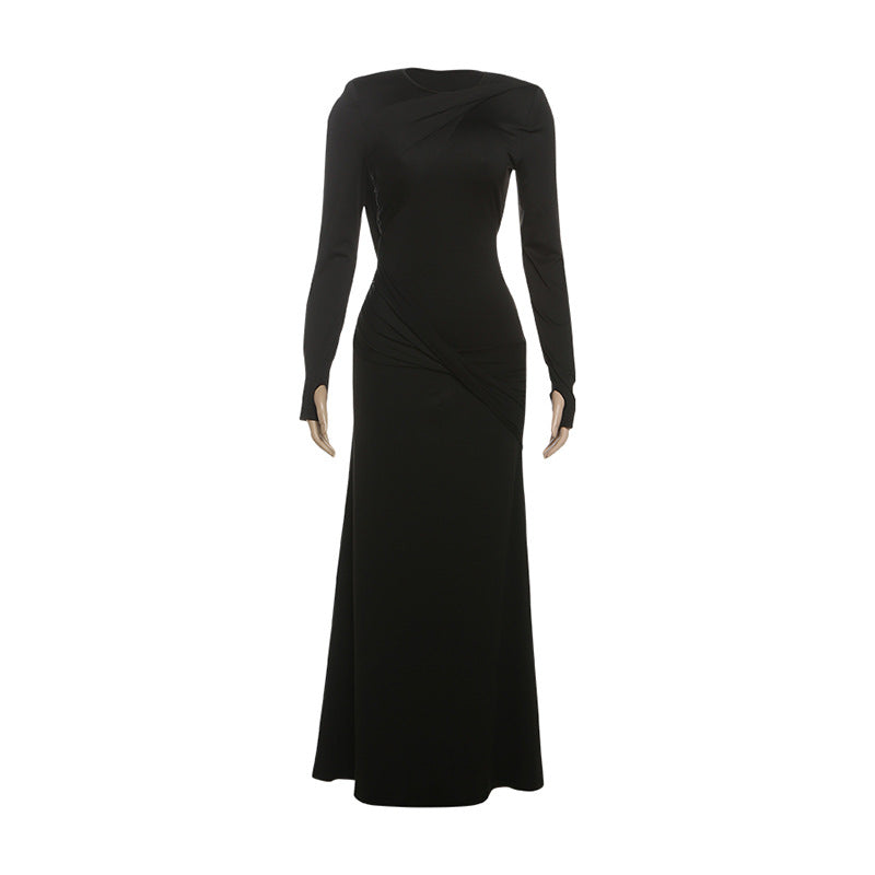 Autumn Sexy Slim Fit Backless Long Sleeve Solid Color Maxi Dress Dress Women Clothing