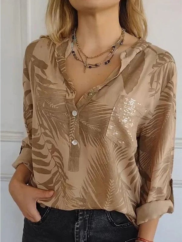 Women Ladies Design V neck Printed Top