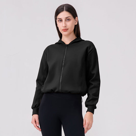 Autumn Winter Fleece Yoga Jacket Hoodie Loose Zip Casual Sports Top Warm Fitness Jacket