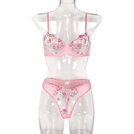 Women Clothing Sexy Lingerie Exquisite Fresh Little Floral Two Piece Embroidery Set