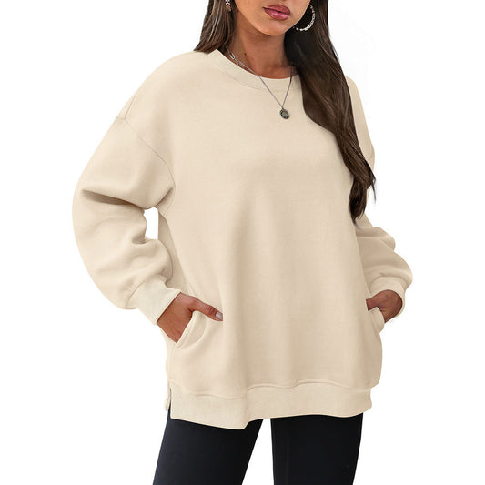 Autumn Winter Women round Neck Long Sleeved Sweatshirt Pullover Fleece Sweater