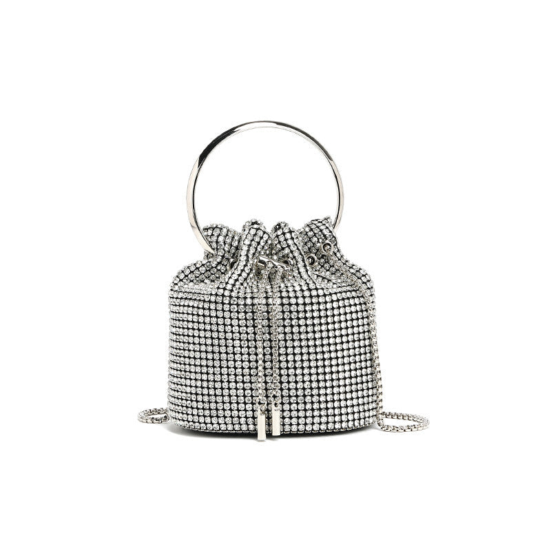 Stylish Bag Women Handmade Diamond Chain Shoulder Bag Mini Bucket Hand Carrying Messenger Bag