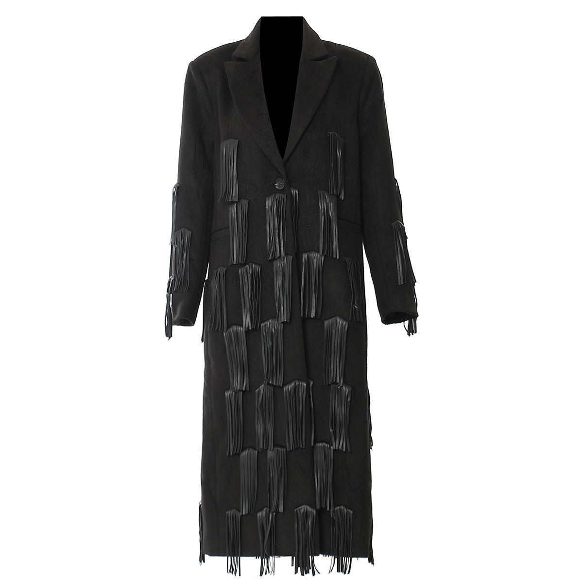 Personalized Faux Leather Tassel Embellished Mid Length Coat Windbreaker Woolen Coat