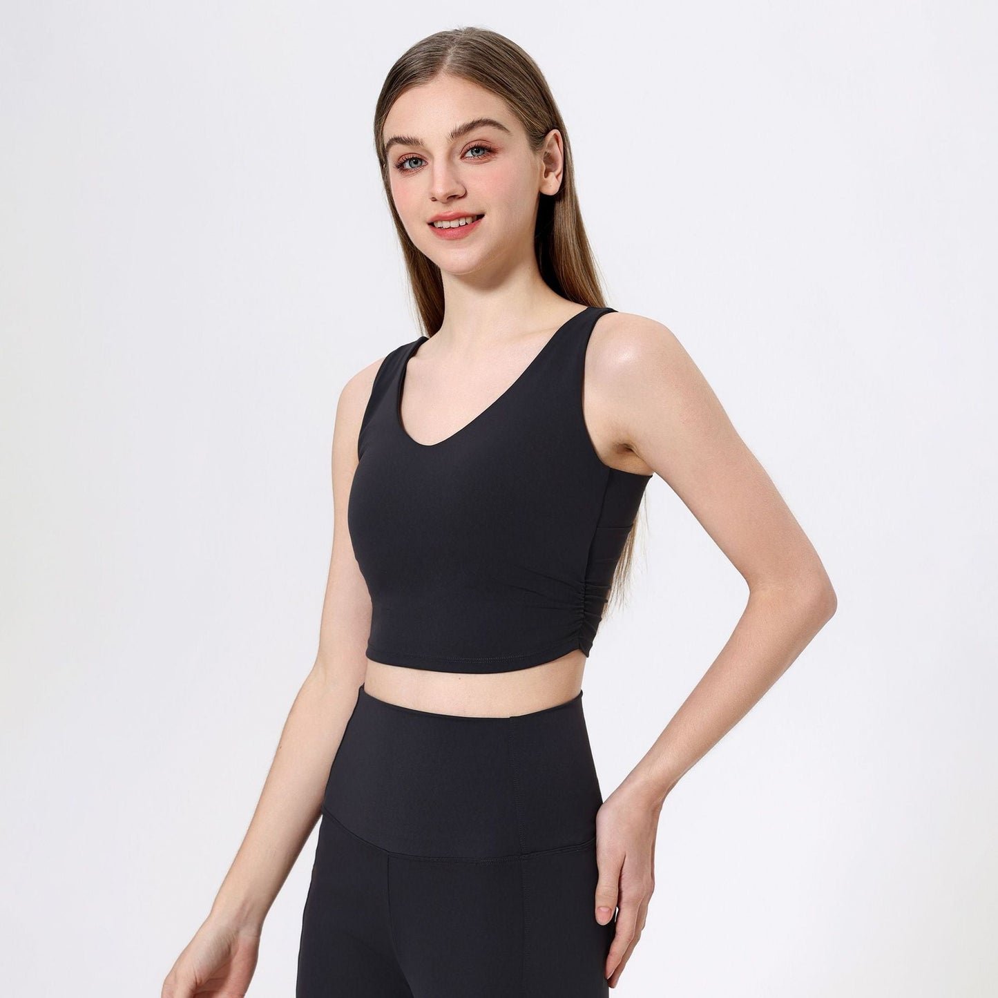 Back Fixed Chest Pad Sports Underwear Women Waist Tight Nude Feel Yoga Clothes Bra Fitness Running Shockproof Outer Wear