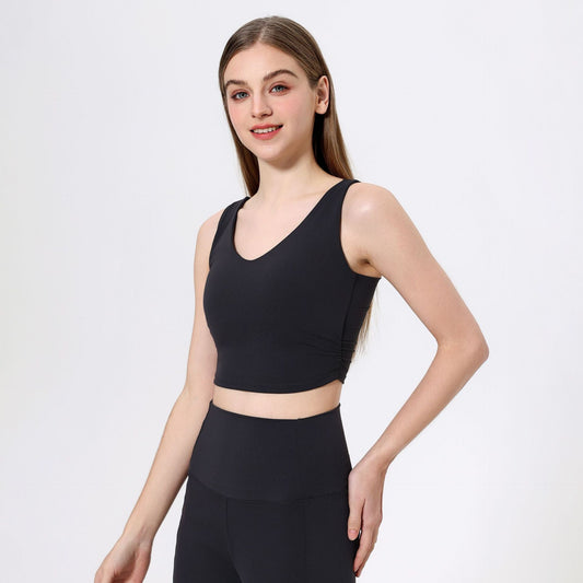 Back Fixed Chest Pad Sports Underwear Women Waist Tight Nude Feel Yoga Clothes Bra Fitness Running Shockproof Outer Wear