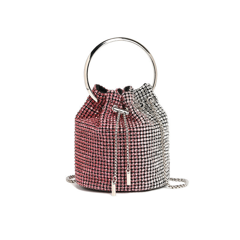Stylish Bag Women Handmade Diamond Chain Shoulder Bag Mini Bucket Hand Carrying Messenger Bag