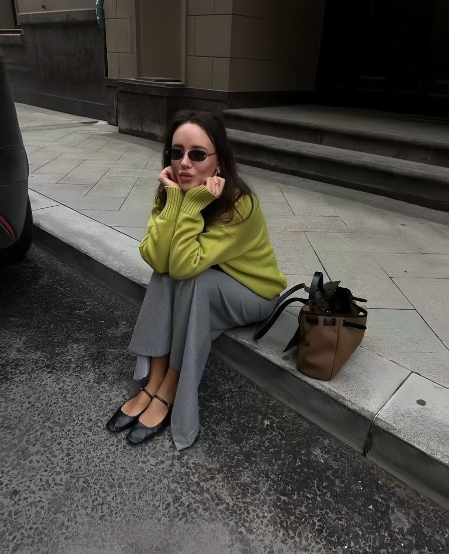 Autumn Winter Russian Thickened Short round Neck Solid Color Sweater All Matching Basic Women Clothing