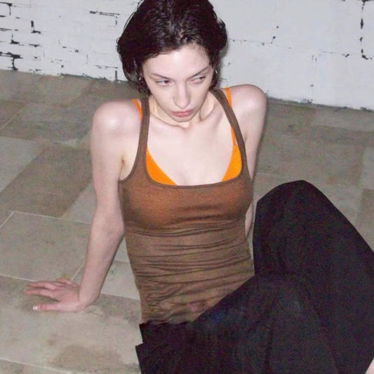 Street Casual Two Piece Set Contrast Color Bandage Dress Vest Sexy I Shaped Outer Wear Underwear Sling Top