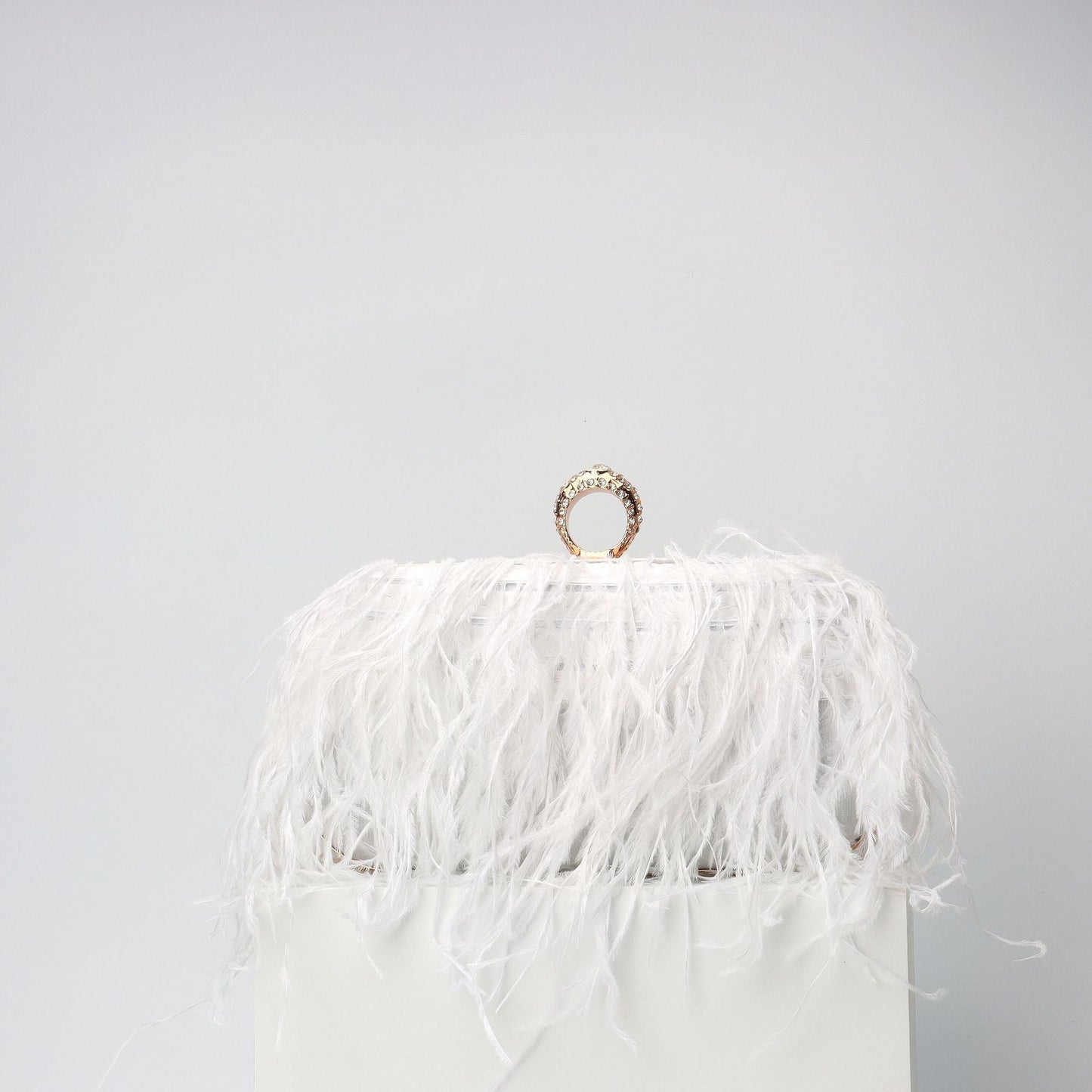 Elegant Ostrich Hair Ring Box – Small Square Bag with Chain Crossbody Shoulder Velvet Evening Clutch Purse