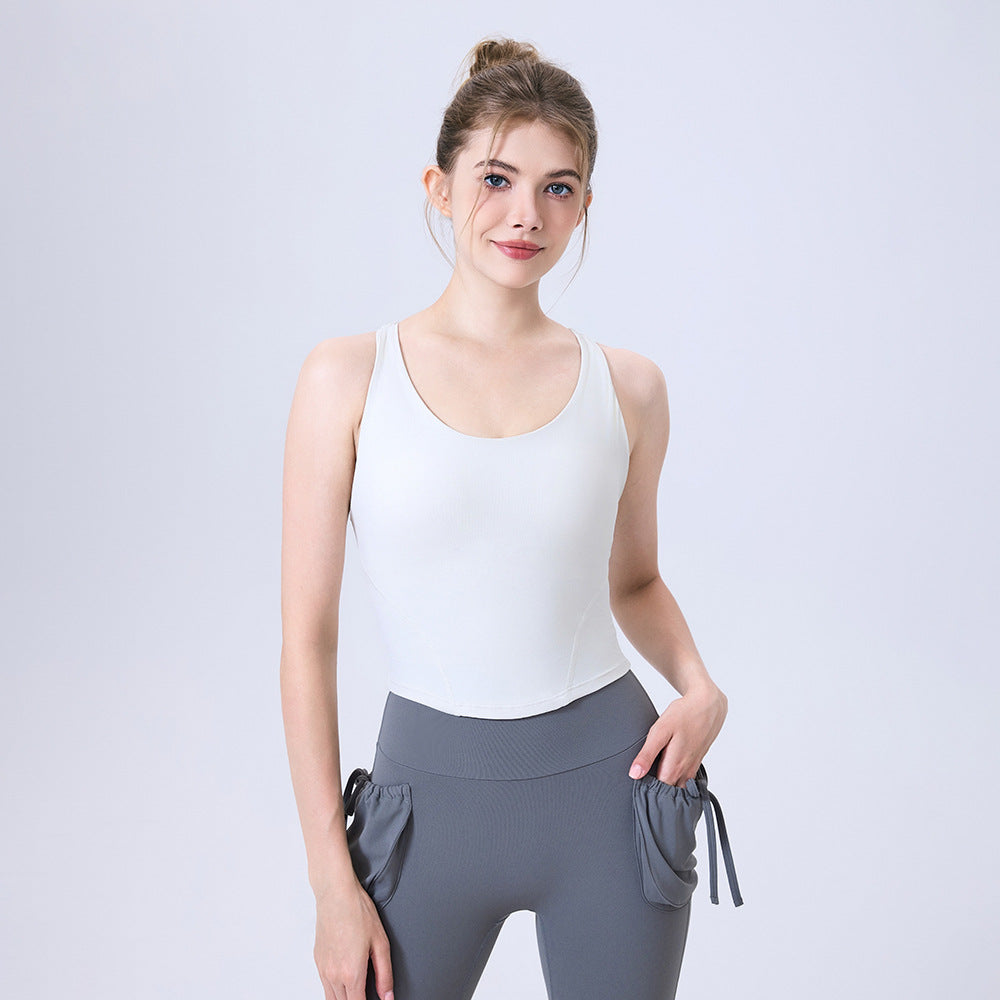 Nude Feel round Neck Beauty Back Quick Drying Sports Underwear Women Shockproof Running Bra Fitness Yoga Wear Vest