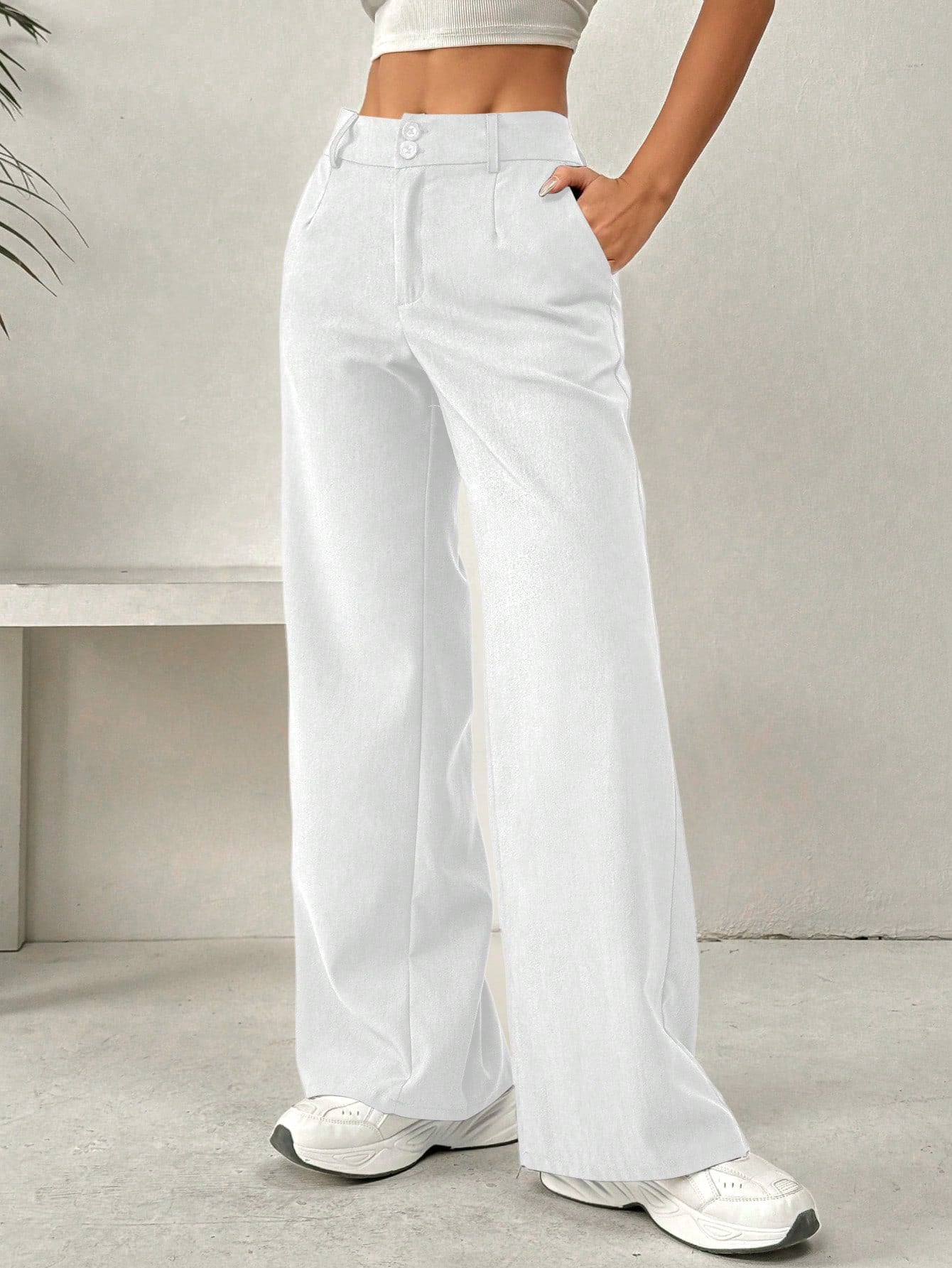 Women Clothing Solid Color Summer Loose Figure Flattering Straight Leg Pants