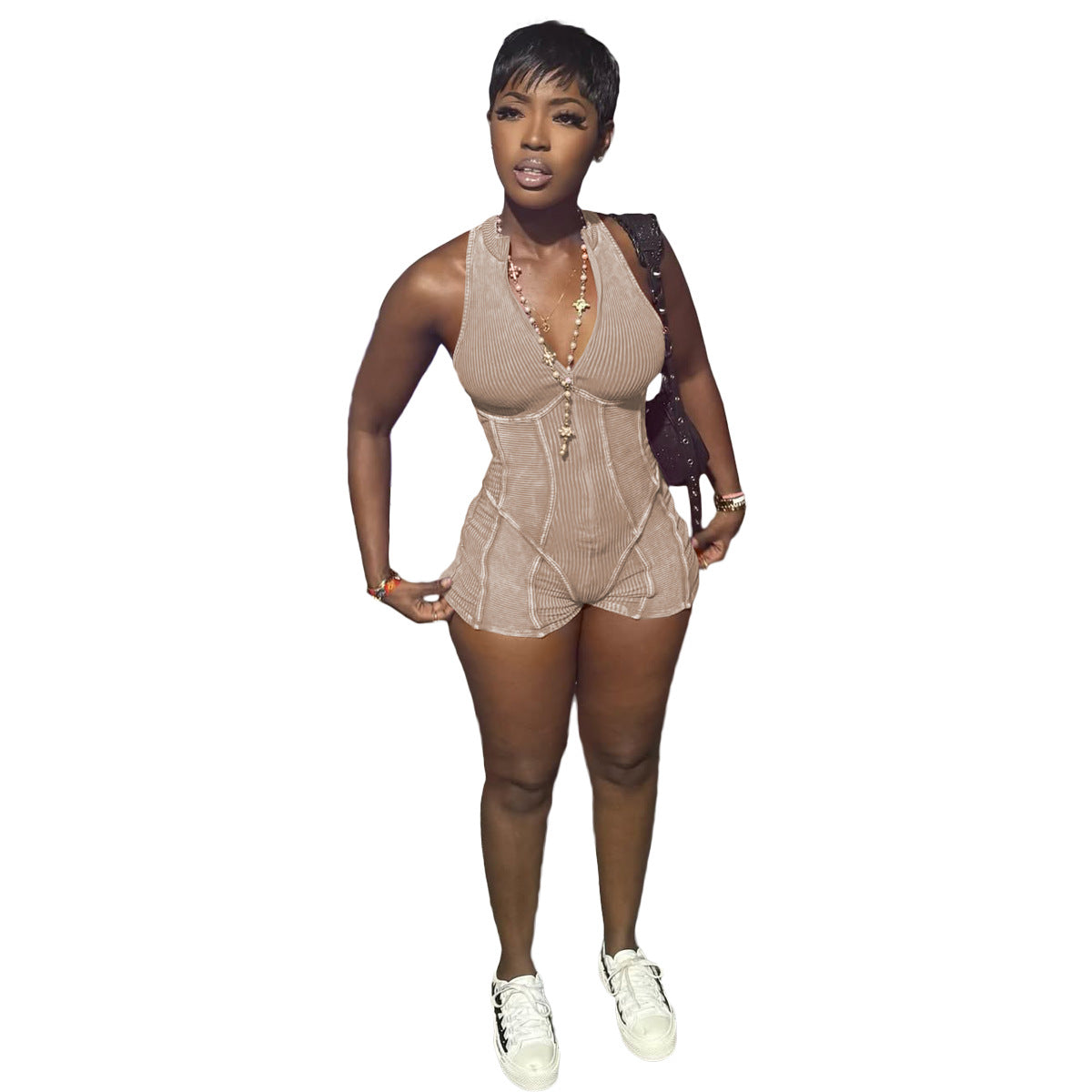 Women Sexy Casual Sexy Zipper Fried Wash Distressed Jumpsuit
