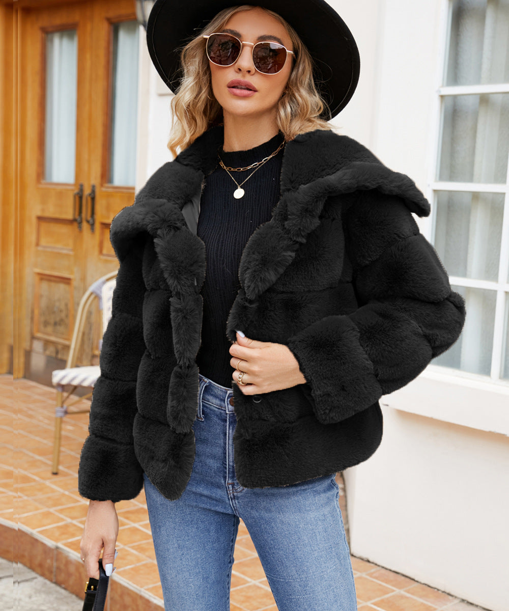 Collared Short Women Faux Fur Coat Top Autumn Winter
