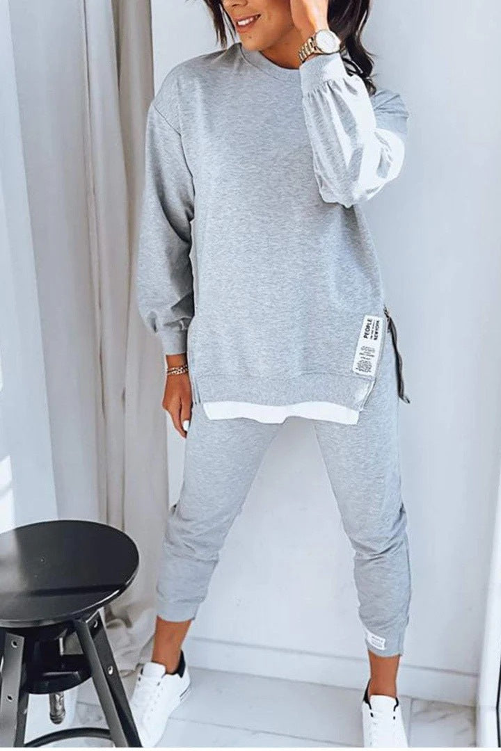 Autumn Stitching False Two Piece Sweaters Sweat Pants Sets
