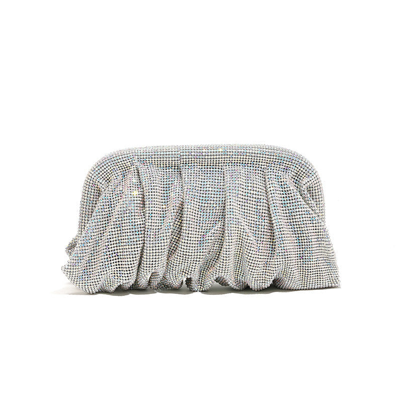Rhinestone Cloud Bag Pleated Women Bag Texture High End Cosmetic Bag Niche Messenger Bag