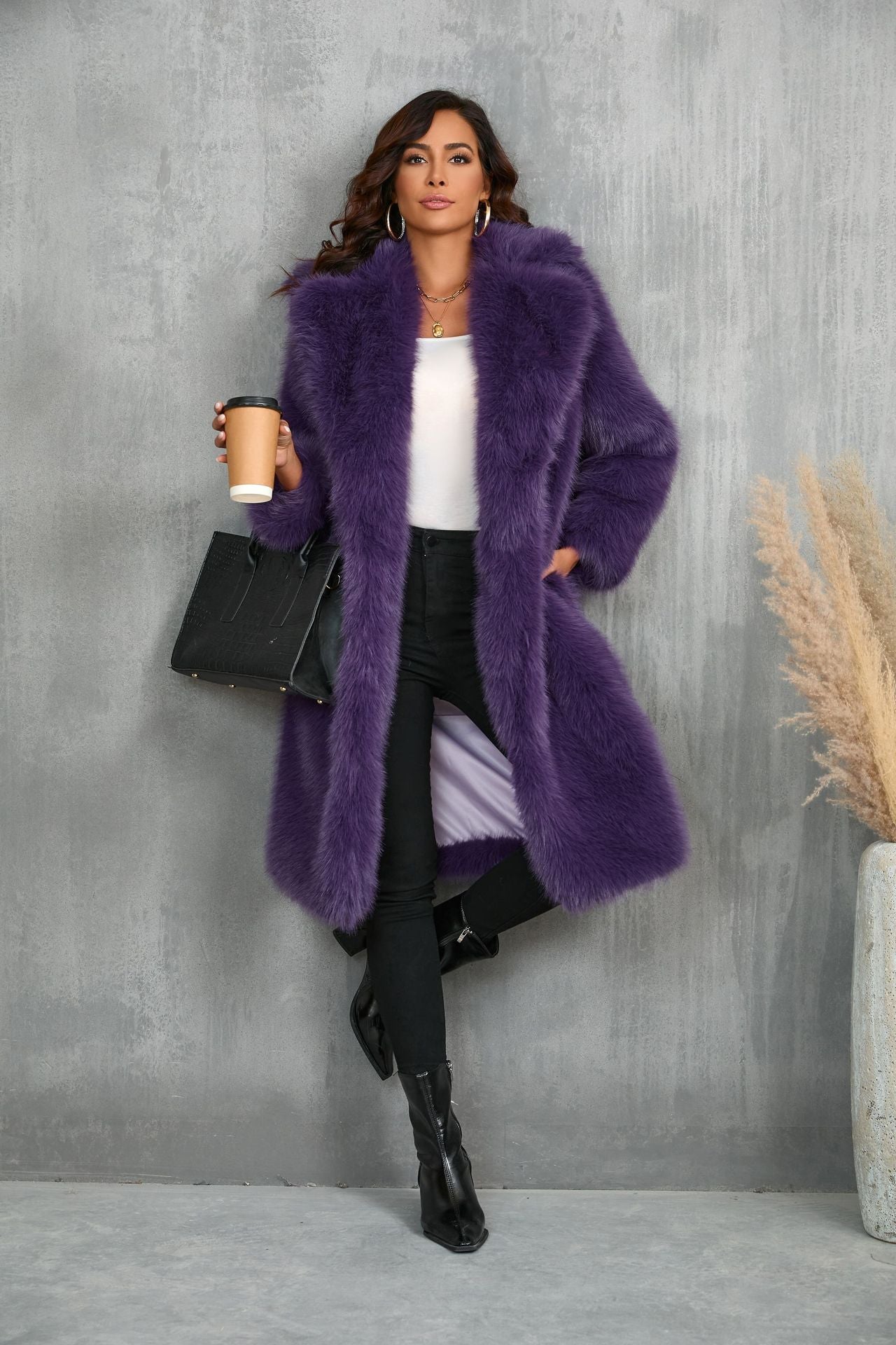 Autumn Winter Imitation Fox Thickened Long Section Collar Faux Fur Coat Mid Length Plush Fur Coat
