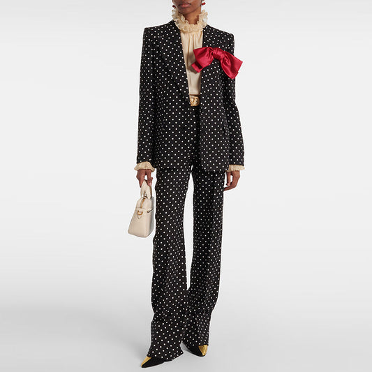 Star Bow Decoration Polka Dot Dots Blazer Trousers Blazers Two Piece Sets